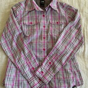The North Face Pink and Gray Plaid Shirt